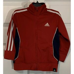 ADIDAS Zip Up Track Warm Up Jacket Kids Size 4 Red Three Stripe Jacket